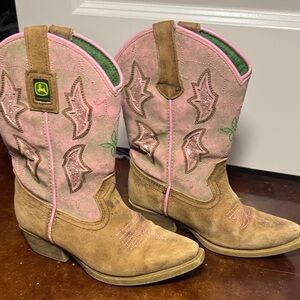 John Deere Pink and Tan Western Boots